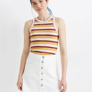 Madewell Stretch Denim A-Line Mini Skirt in Tile White: Button-Front Edition